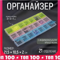 Органайзер для хранения мелочей, 21 ячейка, 21.5×10.5×2 см, МИКС