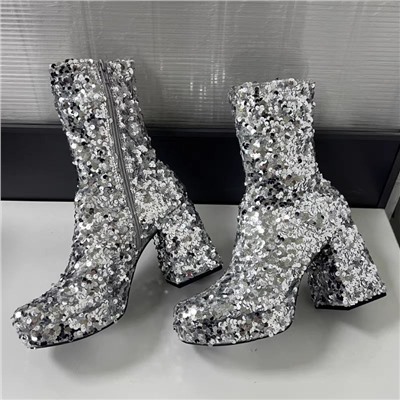 ⭐️Женские ботинки из пайеток на устойчивом каблуке