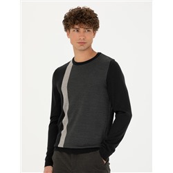 Black Slim Fit Bicycle Olcemed Wool Siped Sweater