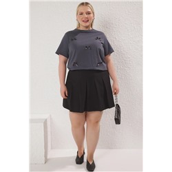 Антрацит лук/лента детальная футболка Basic Fit Big Size TBBSS25BF00052