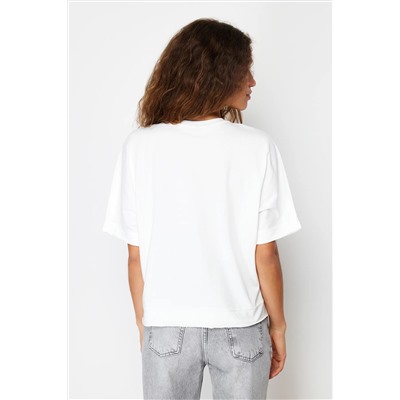 Ecru 100 %Cotton Cut and Slip Подробный негабаритный/повседневная режущая вязаная футболка Twoss24ts00027