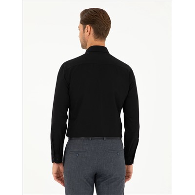 Черный амелор Slim Fit рубашка с длинным рукавом