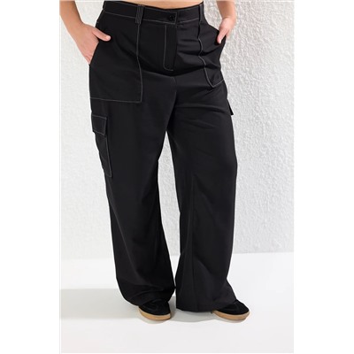 Черный груз широкий PACA Contrast Sewing Подробные брюки TBBAW25AR00024