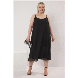 Черное плоское скольжение Maxi Pilicon A-Line Гибкое вязаное платье TBBSS25AH00128