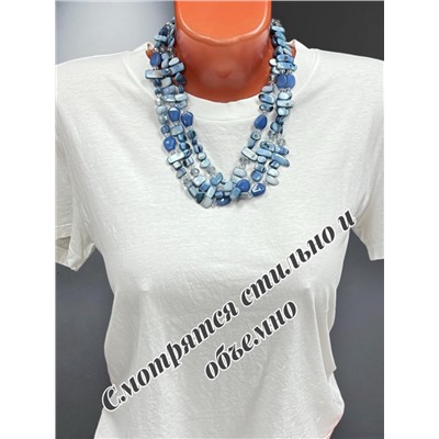 Бусы - колье тройное, натуральные камни Арт 1028/9 темно-голубой