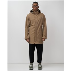 Парка спортивная мужская с капюшоном softshell бежевого цвета 9565B