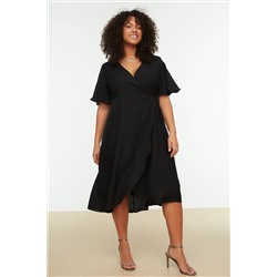 Черная квартира Anvely Midi Midi Woven Bargy Size Платье TBBSS22EL1564