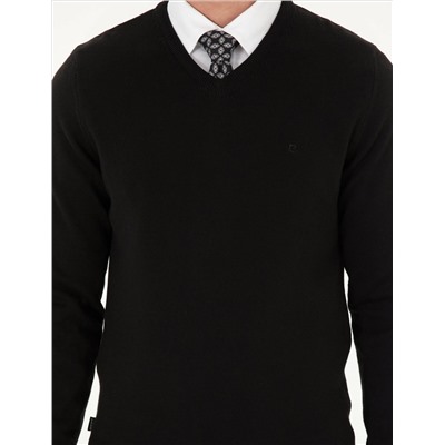 Black Slim Fit v -neck Основной вязаный свитер