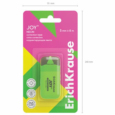Корректирующая лента ERICH KRAUSE "JOY" 5 мм х 6 м, корпус ассорти, блистер, европодвес, 53197