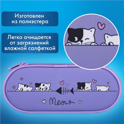 Пенал-футляр BRAUBERG, 1 отделение, органайзер, полиэстер, 22x9х5 см, "Meow", 272312