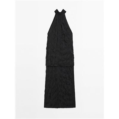 Long pleated halterneck dress