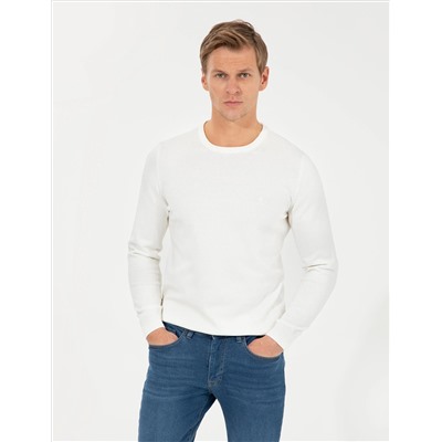 Ekru Slim Fit Bicycle Neck Basic Knitwear Kazakh