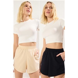 Navy Blue-Taş 2 Pack Relemoded/Cylmış плесень короткие гибкие вязаные шорты и бермудские турниры25SR00084