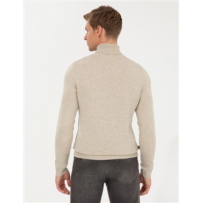 Песчанный меландж Slim Fit Fisherman воротник базовый трикотажный свитер
