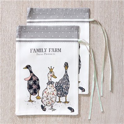 НАБОР МЕШОЧКОВ ИЗ 2-Х ШТ "FAMILY FARM" 20Х29СМ,100% ХЛОПОК,СЕРЫЙ,ТВИЛ,ПРОПИТКА
