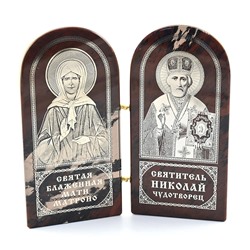 Икона из обсидиана книжка двойная " Николай Матроно" 60*120мм