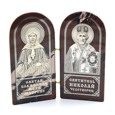 Икона из обсидиана книжка двойная " Николай Матроно" 60*120мм