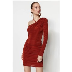 Коричневое вязаное элегантное вечернее платье TPRSS23EL00127