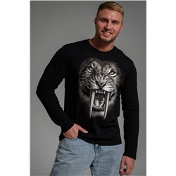 Мужская футболка с длинным рукавом 8514 / черный+тигр