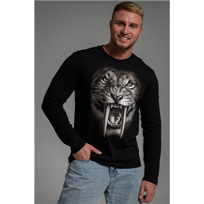 Мужская футболка с длинным рукавом 8514 / черный+тигр