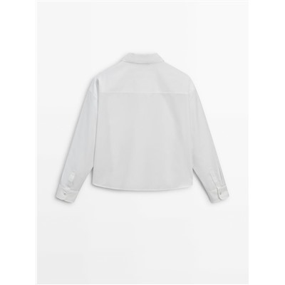 Camisa crop popelín bolsillo