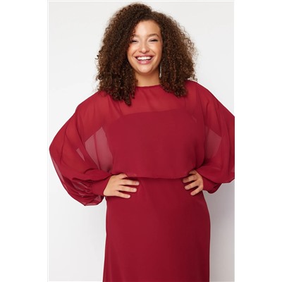 Burgundy Cape Подробное шифоновое платье большого размера