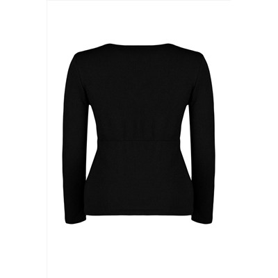 Black Cruve V -yaka Bürümcük вязание Blought Blouse TBBAW24AF00031