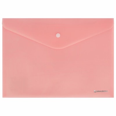 Папка-конверт с кнопкой BRAUBERG "Pastel", А4, матовая непрозрачная, персиковая, ПРОЧНАЯ 0,2 мм, 272882