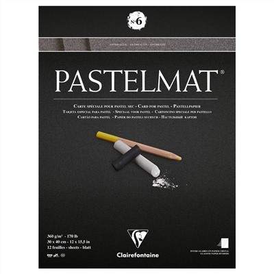 Альбом для пастели, 12л., 300*400мм, на склейке Clairefontaine "Pastelmat", 360г/м2, бархат, антрацит