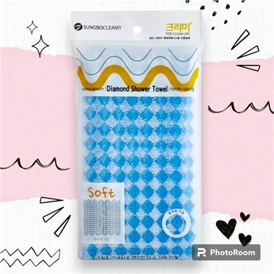 Мочалка для тела с полиэстеровыми нитями "Diamond Shower Towel" (жёсткая) размер 28 см х 100 см 1 шт
