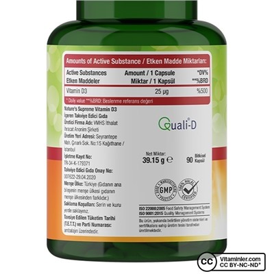 Nature's Supreme Витамин D3 1000 МЕ 90 капсул