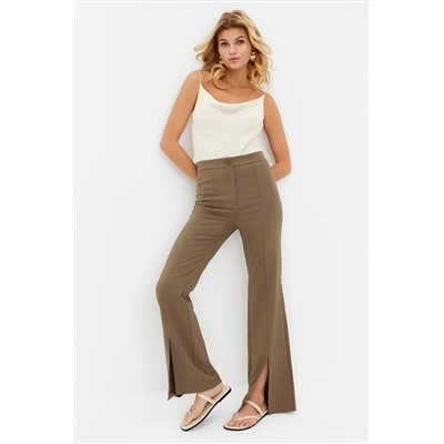 Chaki Flare Slite Подробная тканые брюки Twoaw22pl0046