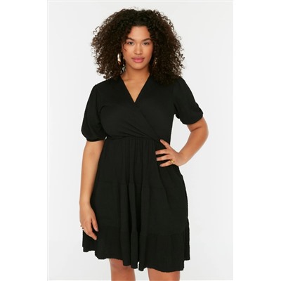 Black Skateer v -neck Cruve закрытие вязаного платья с большим размером TBBSS22EL2987