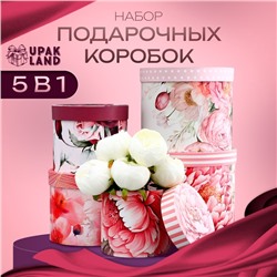 Набор шляпных коробок для цветов 5 в 1, упаковка подарочная, «Бутон», 16 × 14 см - 22×19.5 см