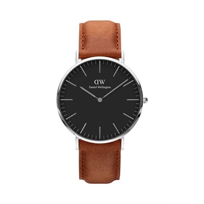 Reloj de cuarzo de piel Classic Durham - Camel y plateado