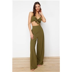 Khaki Plaining Buse Bants Bants Set Tbess22au0108