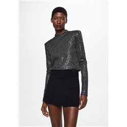 Camiseta lentejuelas cuello alto -  Mujer | MANGO OUTLET España