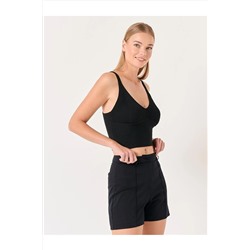 Черные тканые шорты приталенного кроя с высокой талией 23SS032001