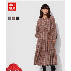 Женское мягкое клетчатое платье из смесового хлопка Uniql*o