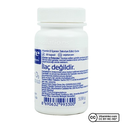 Pure Encapsulations Витамин D3 1000 МЕ 30 капсул