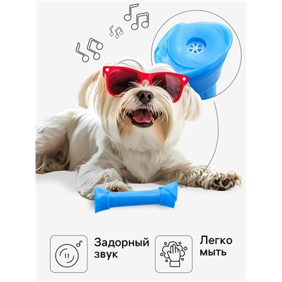 Игрушка пищащая "Кость-лакомство" для собак, 13 см, синяя