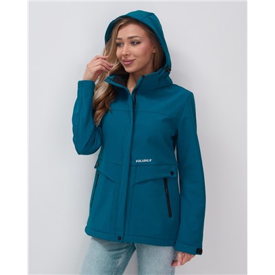Ветровка спортивная женская с капюшоном softshell синего цвета 9566S