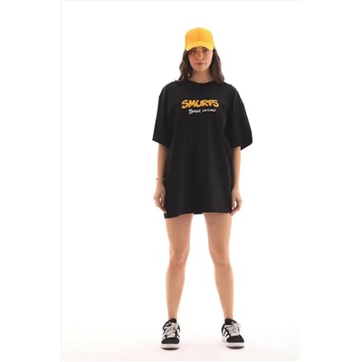 Футболка Oversize с круглым вырезом унисекс с принтом - черная