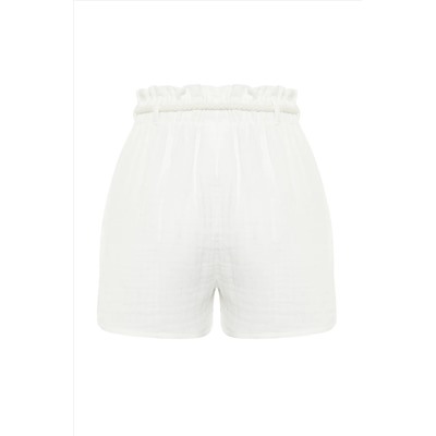 White Belt Woven Müslin Beach Shorts & Bermuda TBESS24SR00008