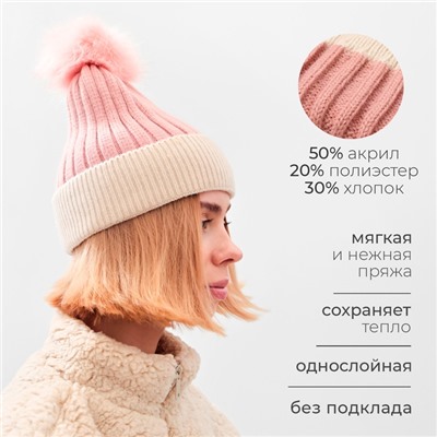Шапка женская MINAKU, цвет розовый, размер 58-60