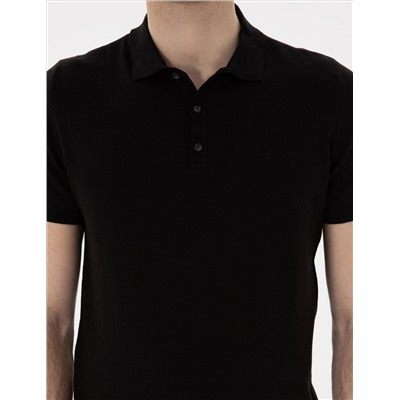 Black Slim Fit Button Polo Yaka Knitwear T -Fork