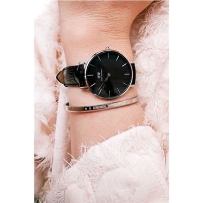 Reloj de cuarzo de piel Petite Reading - Negro y plateado