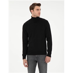 Black Slim Fit Fisherman воротник из смешанного трикотажного свитера