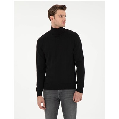 Black Slim Fit Fisherman воротник из смешанного трикотажного свитера