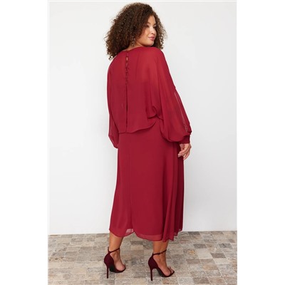 Burgundy Cape Подробное шифоновое платье большого размера